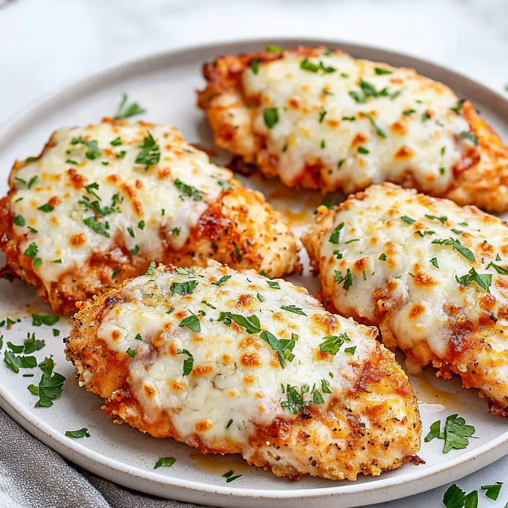 Air Fryer Chicken Parmesan recipe, served and ready to eat, easy homemade dinner