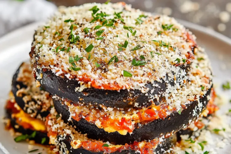 AIR FRYER EGGPLANT PARMESAN recipe, served and ready to eat, easy homemade dinner