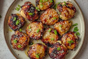 Air Fryer Honey Garlic Chicken Thighs Irresistible Easy Recipe AIR FRYER HONEY GARLIC CHICKEN THIGHS recipe, served and ready to eat, easy homemade dinner