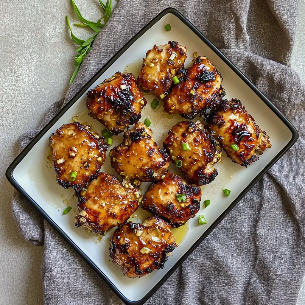 Air Fryer Honey Garlic Chicken Thighs Irresistible Easy Recipe 3 Air fryer honey garlic chicken thighs served and ready to eat, easy homemade dinner