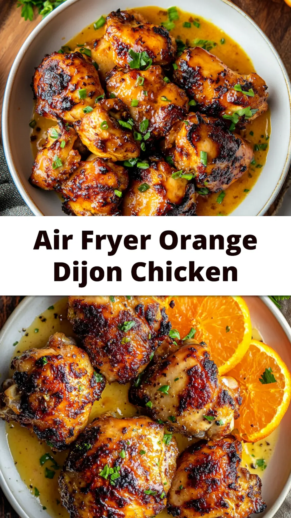 AIR FRYER ORANGE DIJON CHICKEN recipe, served and ready to eat, easy homemade dinner