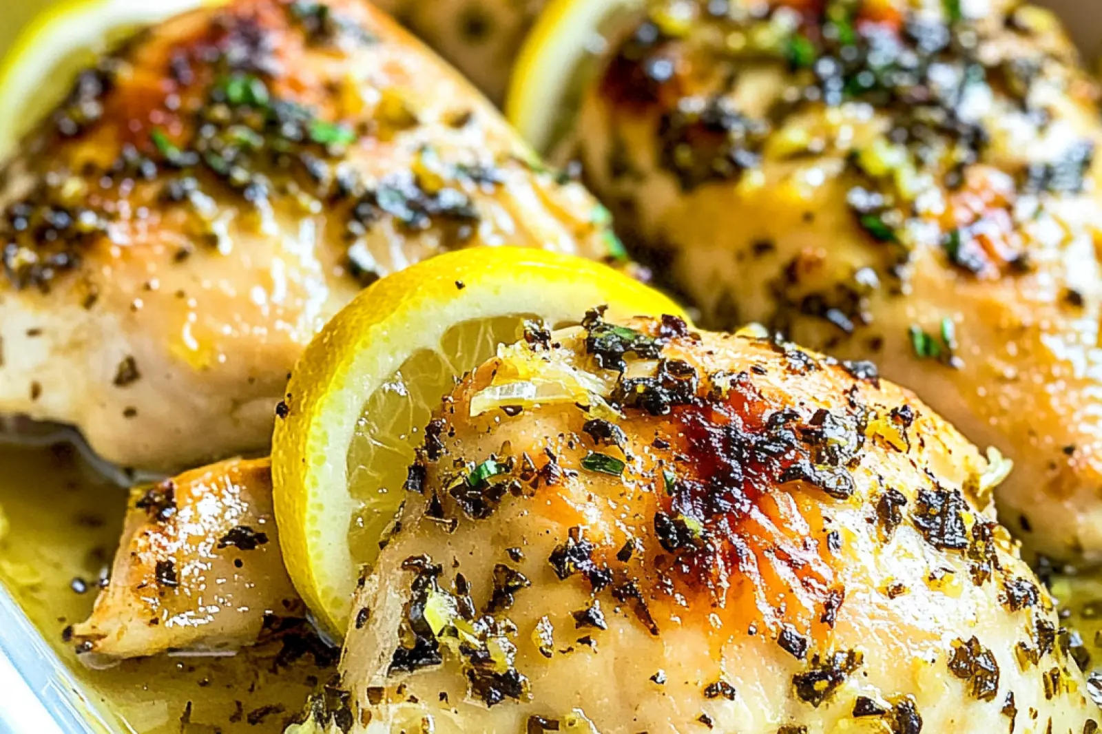 Baked Chicken Breast Lemon Garlic recipe, served and ready to eat, easy homemade dinner
