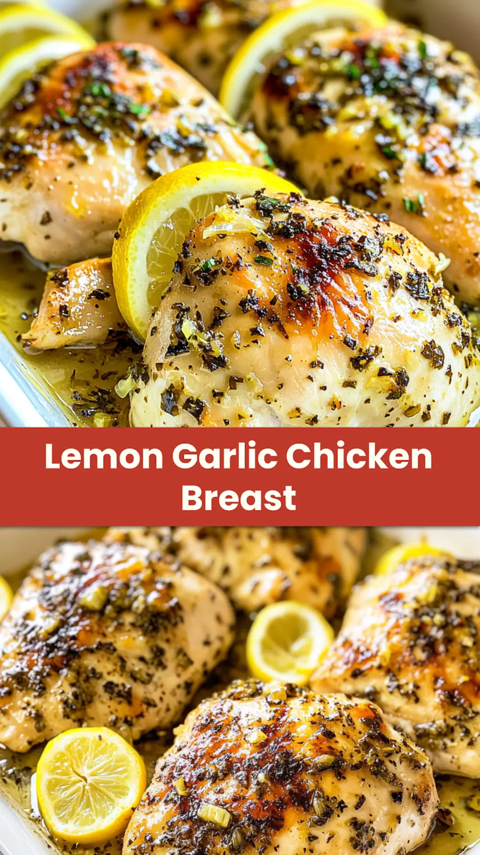 Baked Chicken Breast Lemon Garlic recipe, served and ready to eat, easy homemade dinner