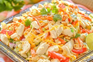 CHOPPED THAI CHICKEN SALAD PEANUT LIME recipe, served and ready to eat, easy homemade dinner
