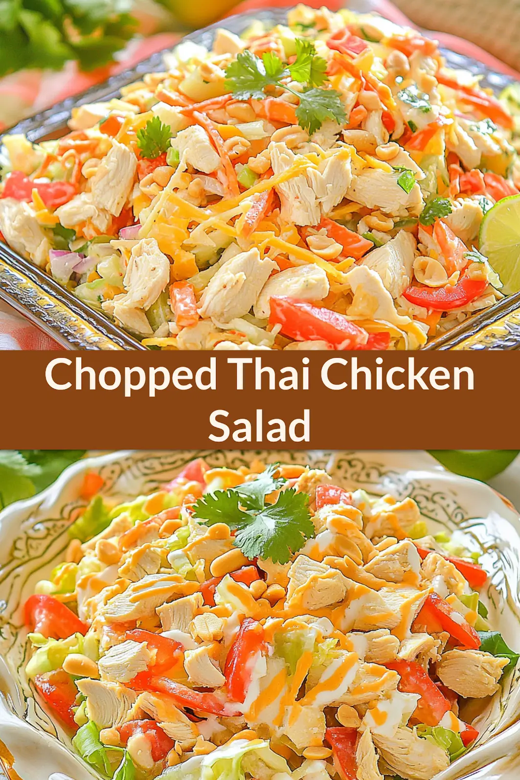 Chopped Thai Chicken Salad Peanut Lime Vibrant Fresh Recipe 4 CHOPPED THAI CHICKEN SALAD PEANUT LIME recipe, served and ready to eat, easy homemade dinner_pin