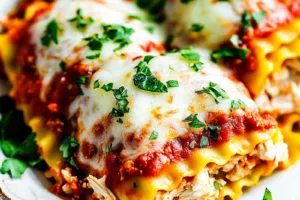 Cottage Cheese Chicken Lasagna Roll Ups recipe, served and ready to eat, easy homemade dinner