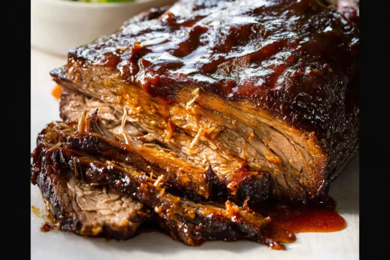 Crockpot BBQ Beef Brisket recipe, served and ready to eat, easy homemade dish