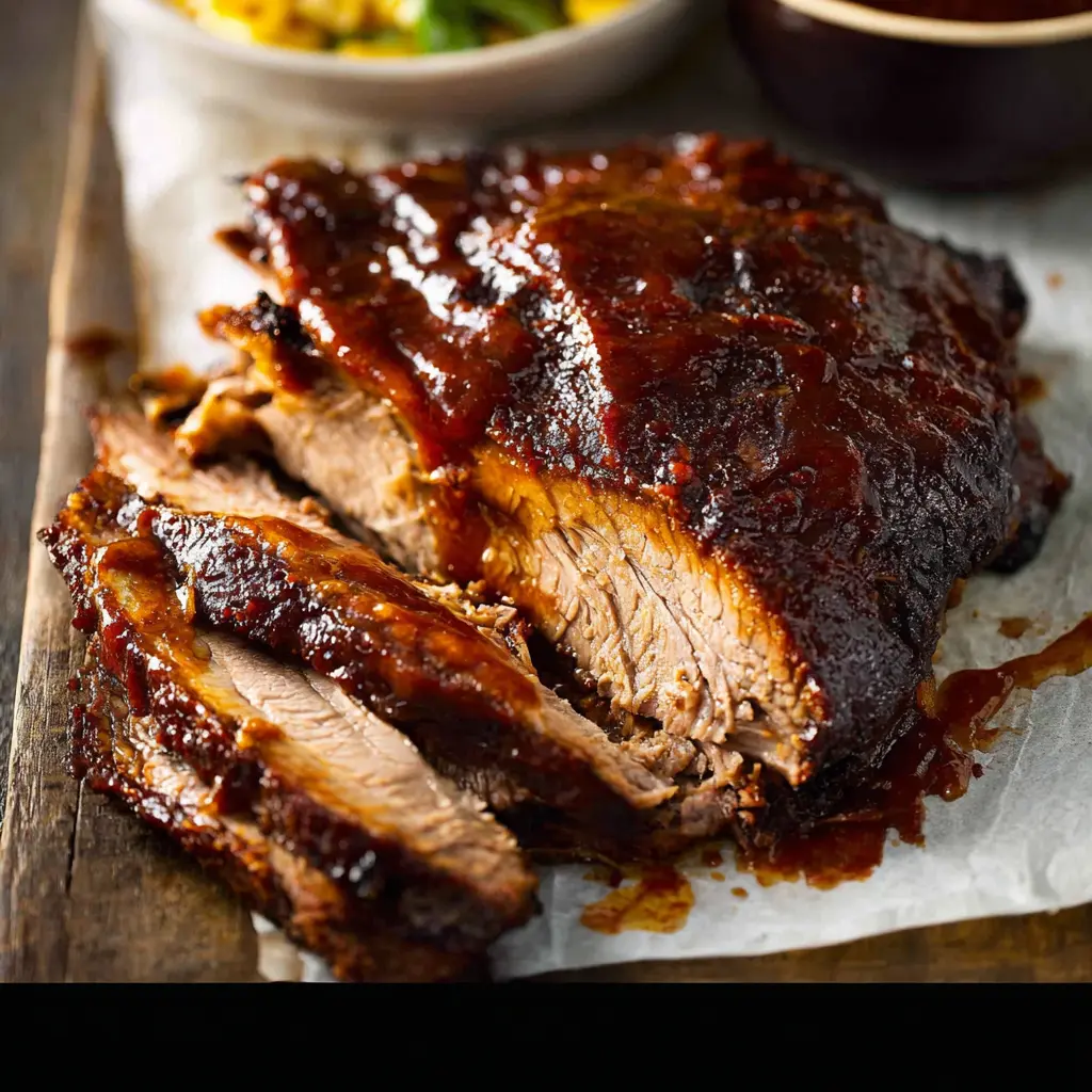 Crockpot BBQ Beef Brisket recipe, served and ready to eat, easy homemade dish