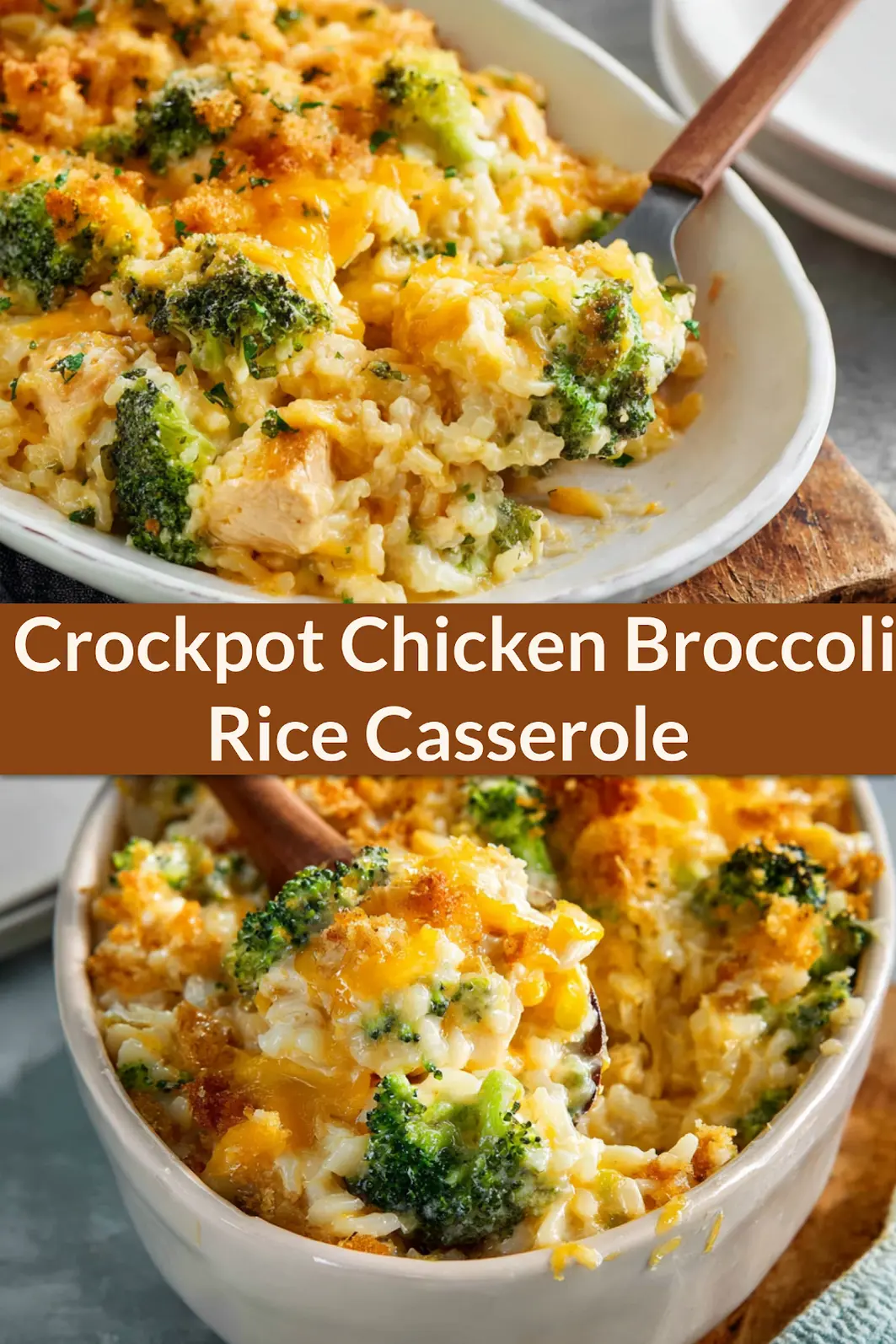Chicken Broccoli Rice Casserole Crockpot Comforting Dinner Made Easy 4 Crockpot Chicken Broccoli Rice Casserole recipe, served and ready to eat, easy homemade dinner