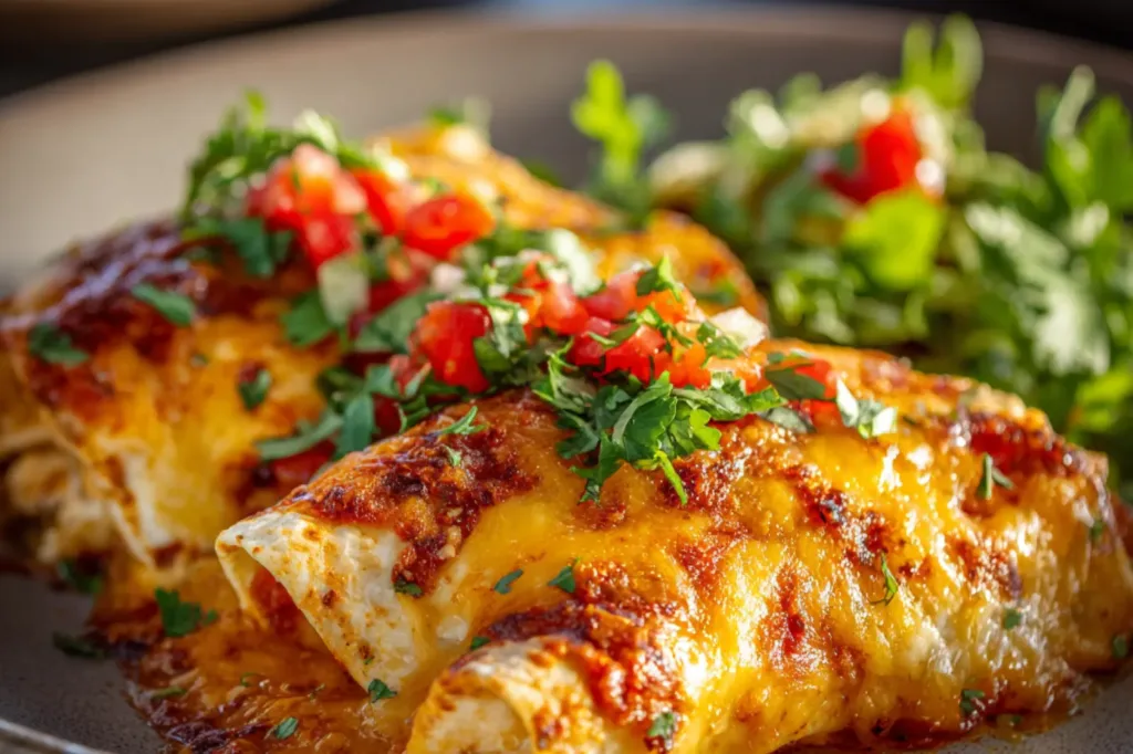 Crockpot Chicken Enchiladas recipe, served and ready to eat, easy homemade dinner