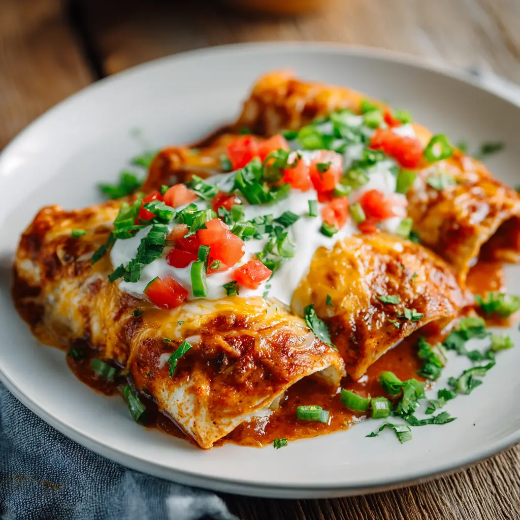 Crockpot Chicken Enchiladas recipe, served and ready to eat, easy homemade dinner