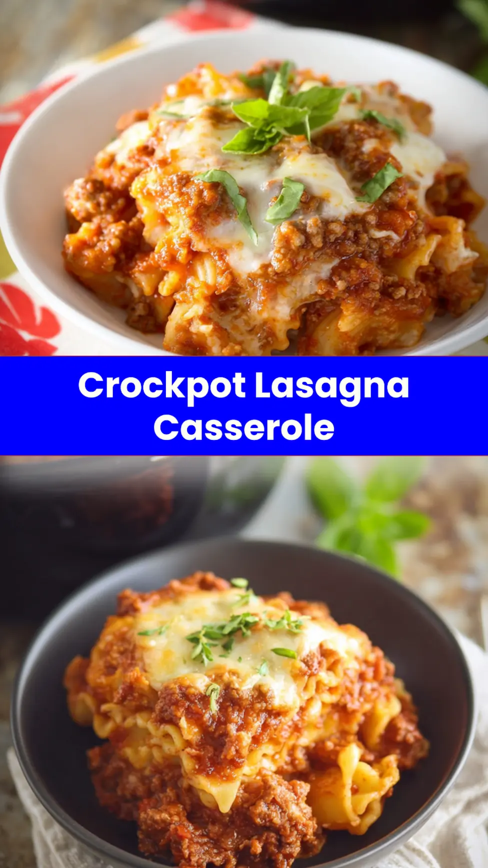 Crockpot Lasagna Casserole Ground Beef recipe, served and ready to eat, easy homemade dish