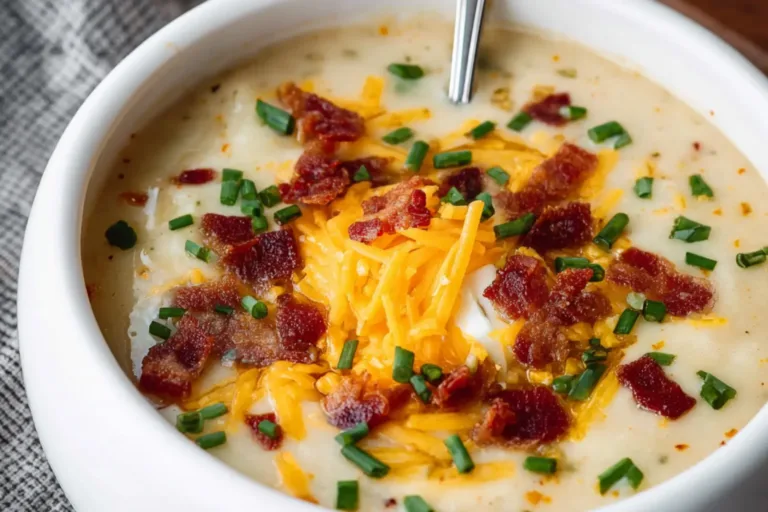 Crockpot Loaded Potato Soup recipe, served and ready to eat, easy homemade dinner