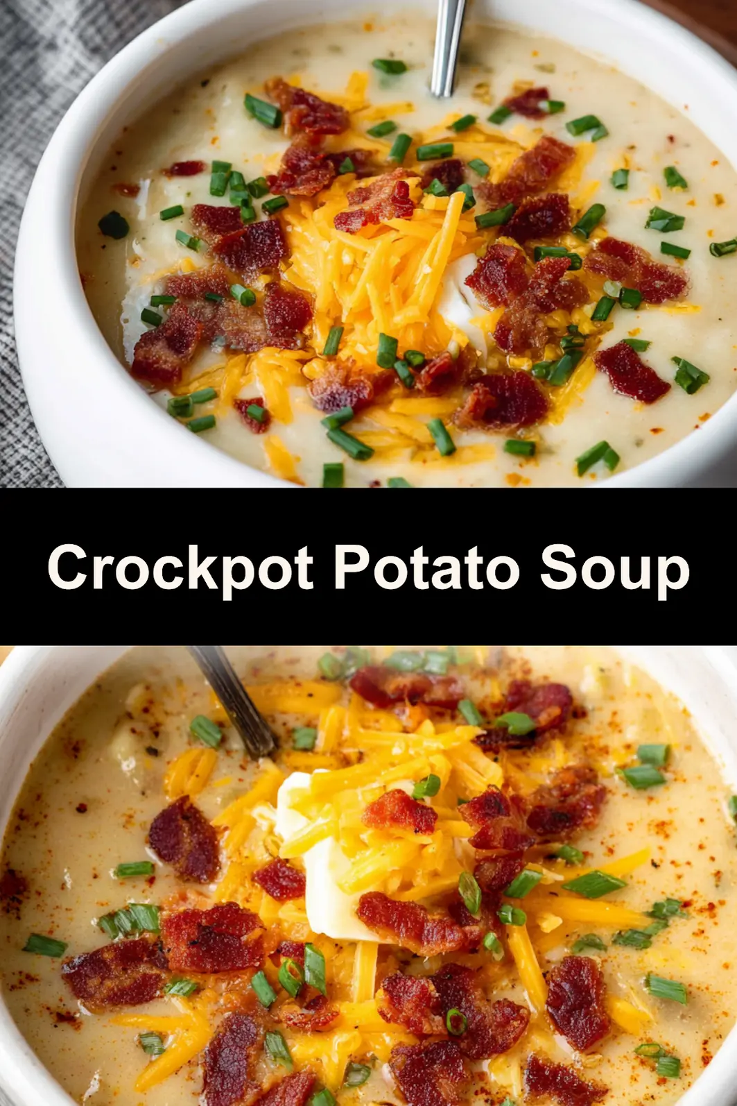 Crockpot Potato Soup Loaded With Cozy Satisfying Flavors You Will Love 3 Crockpot Loaded Potato Soup recipe pin easy homemade slow cooker dinner ready to serve