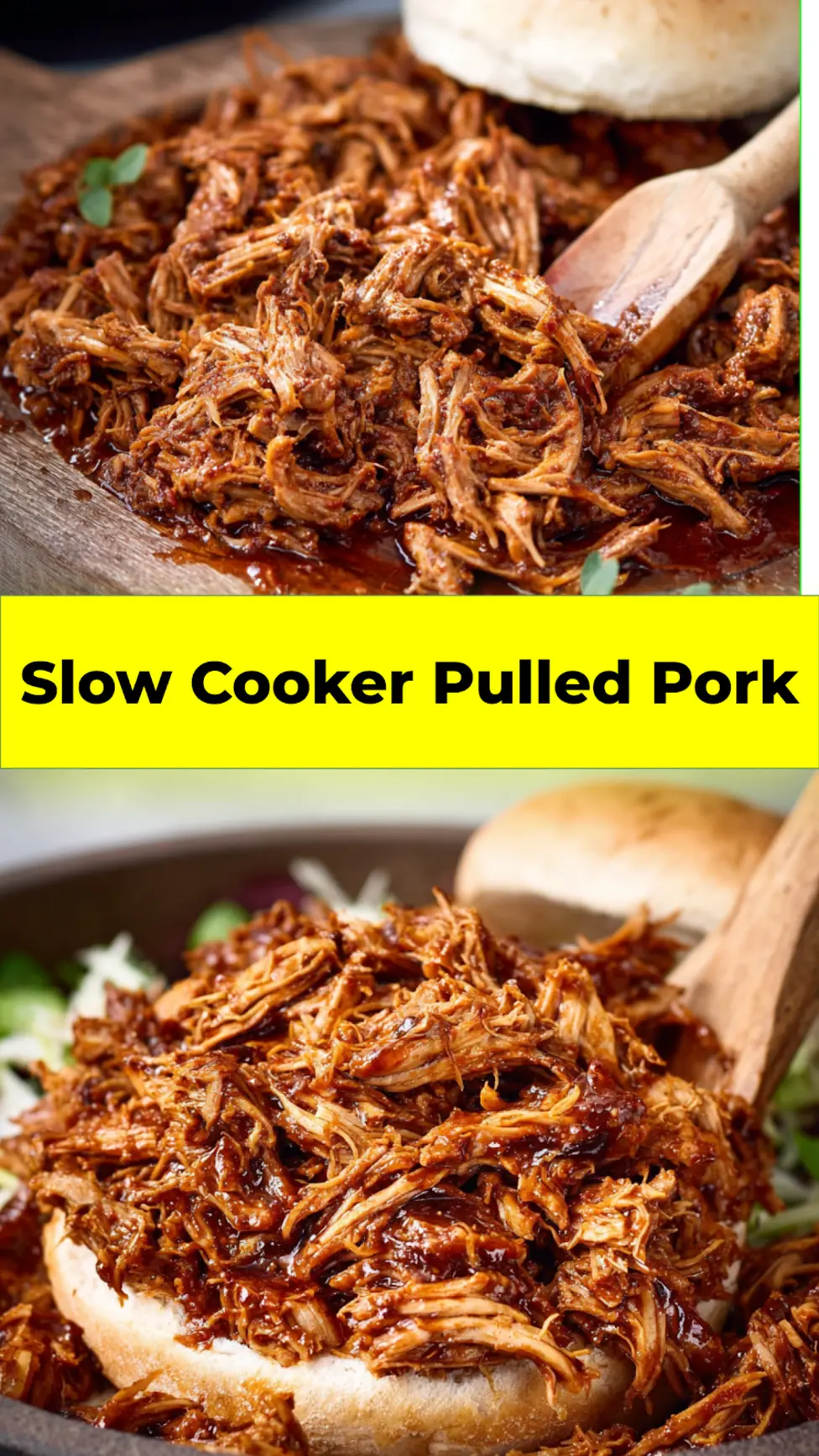 Crockpot Pulled Pork recipe, served and ready to eat, easy homemade dinner