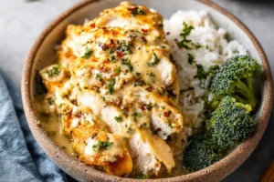 Crockpot Ranch Chicken recipe, served and ready to eat, easy homemade dinner