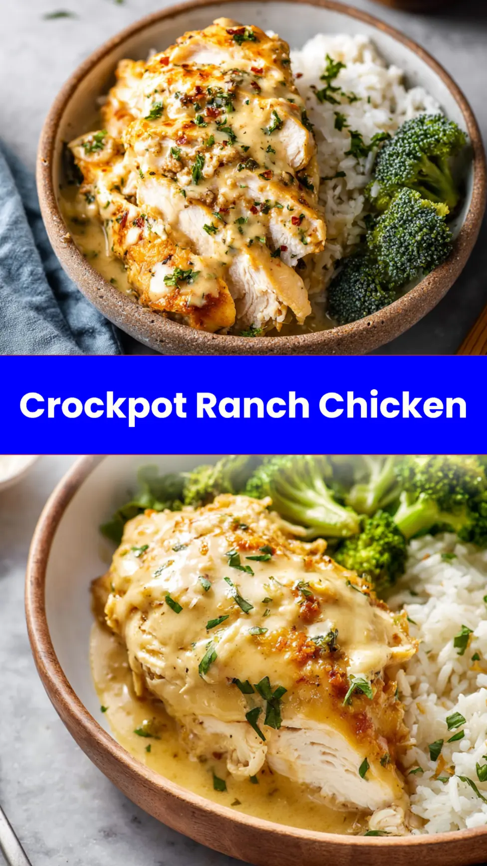 Crockpot Ranch Chicken recipe, served and ready to eat, easy homemade dinner