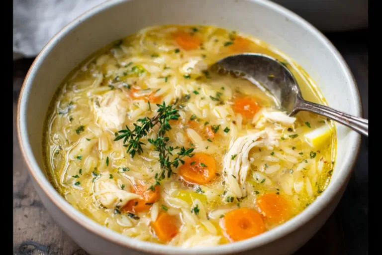 Crockpot Spring Chicken Lemon Orzo Soup recipe, served and ready to eat, easy homemade dinner