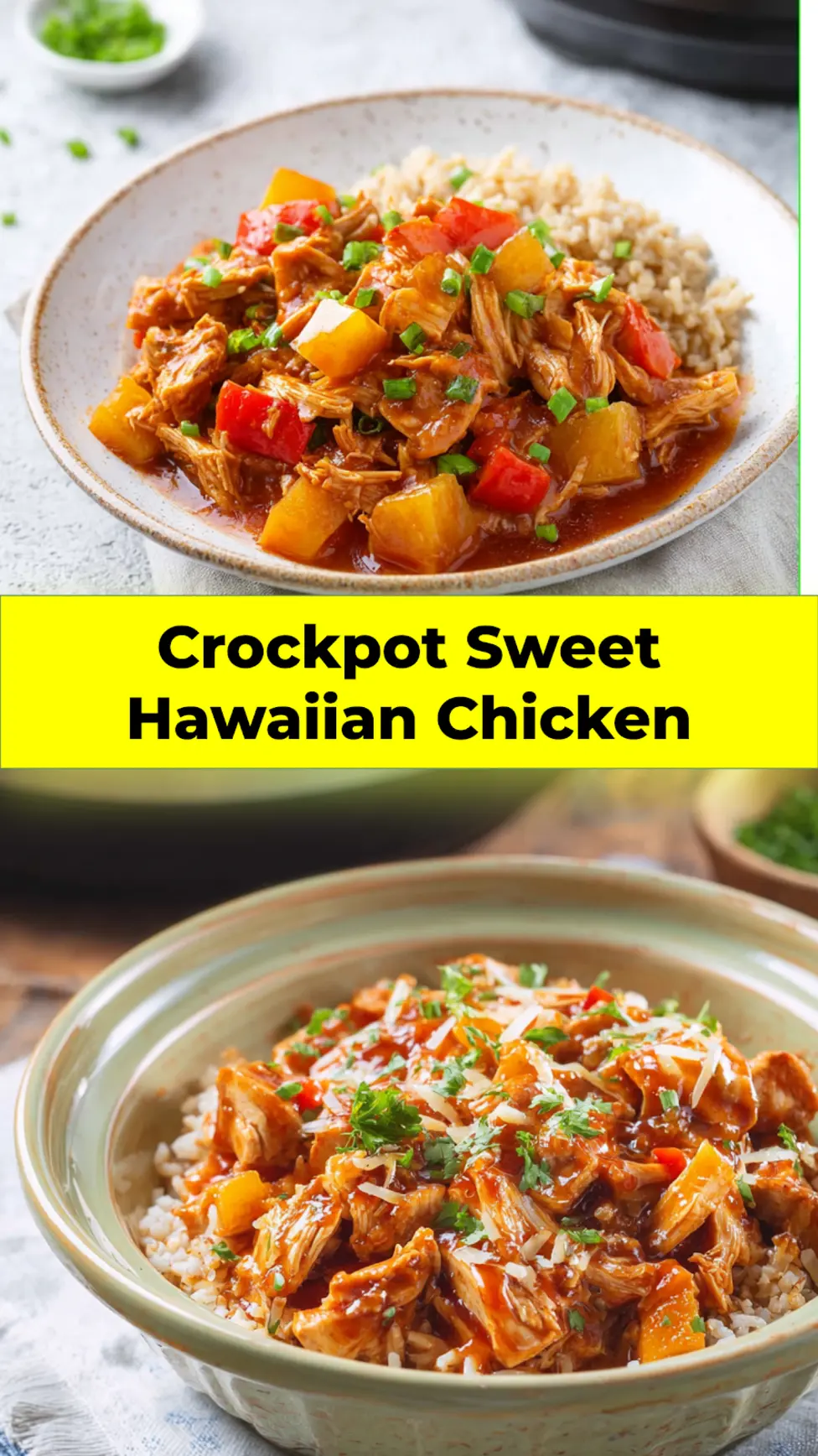 Crockpot Sweet Hawaiian Chicken recipe pin  easy slow cooker dinner with pineapple sauce
