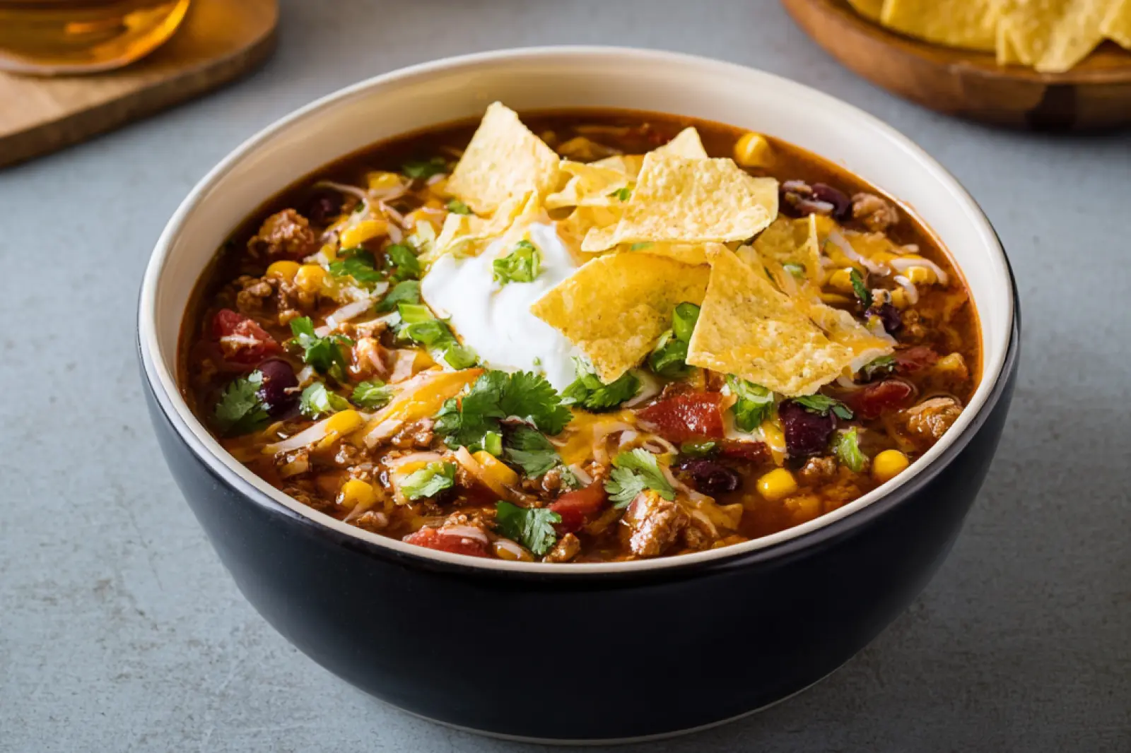 CROCKPOT TACO SOUP recipe, served and ready to eat, easy homemade dinner