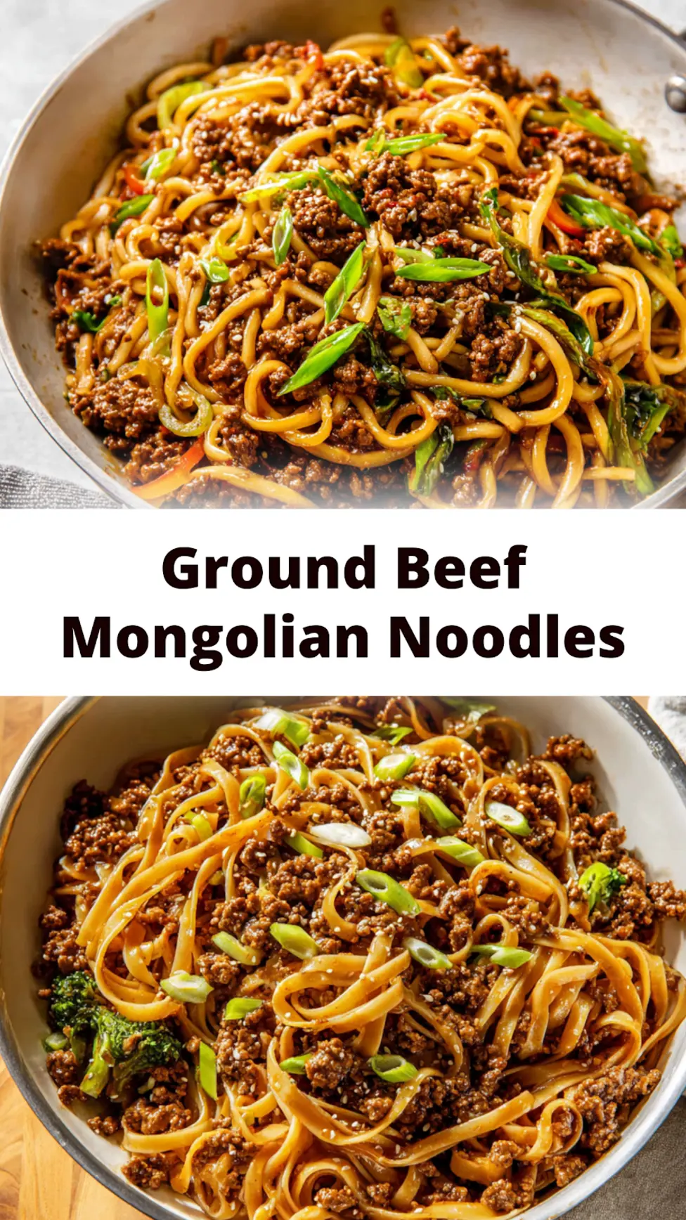 Ground Beef Mongolian Noodles recipe, served and ready to eat, easy homemade dish