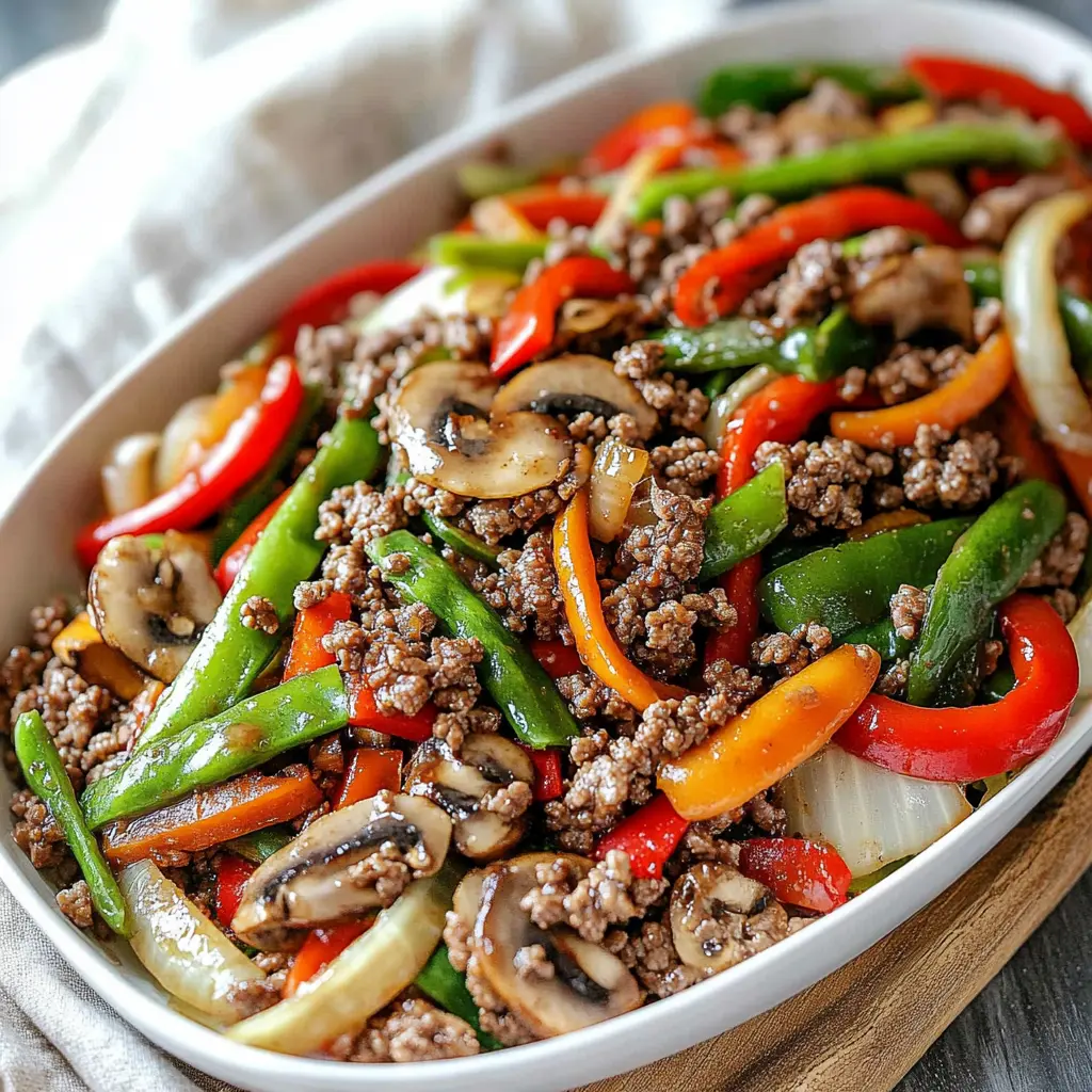 Ground Beef Stir Fry Vegetables Easy Satisfying Quick Dinner 3 Ground Beef Stir Fry Vegetables recipe, served and ready to eat, easy homemade dinner