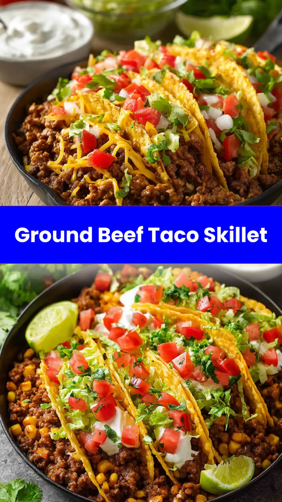 Ground Beef Taco Skillet recipe, served and ready to eat, easy homemade dish