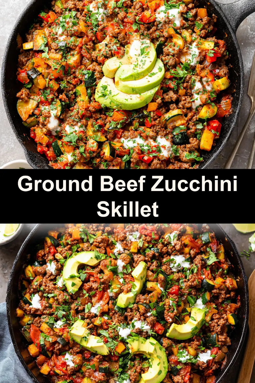 Ground beef zucchini skillet recipe pin  easy one-pan dinner ready in 30 minutes