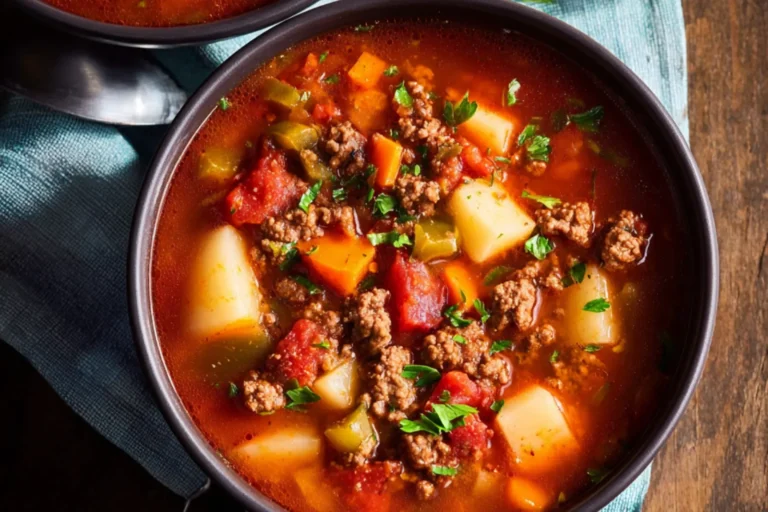 HAMBURGER SOUP CROCKPOT recipe, served and ready to eat, easy homemade dish