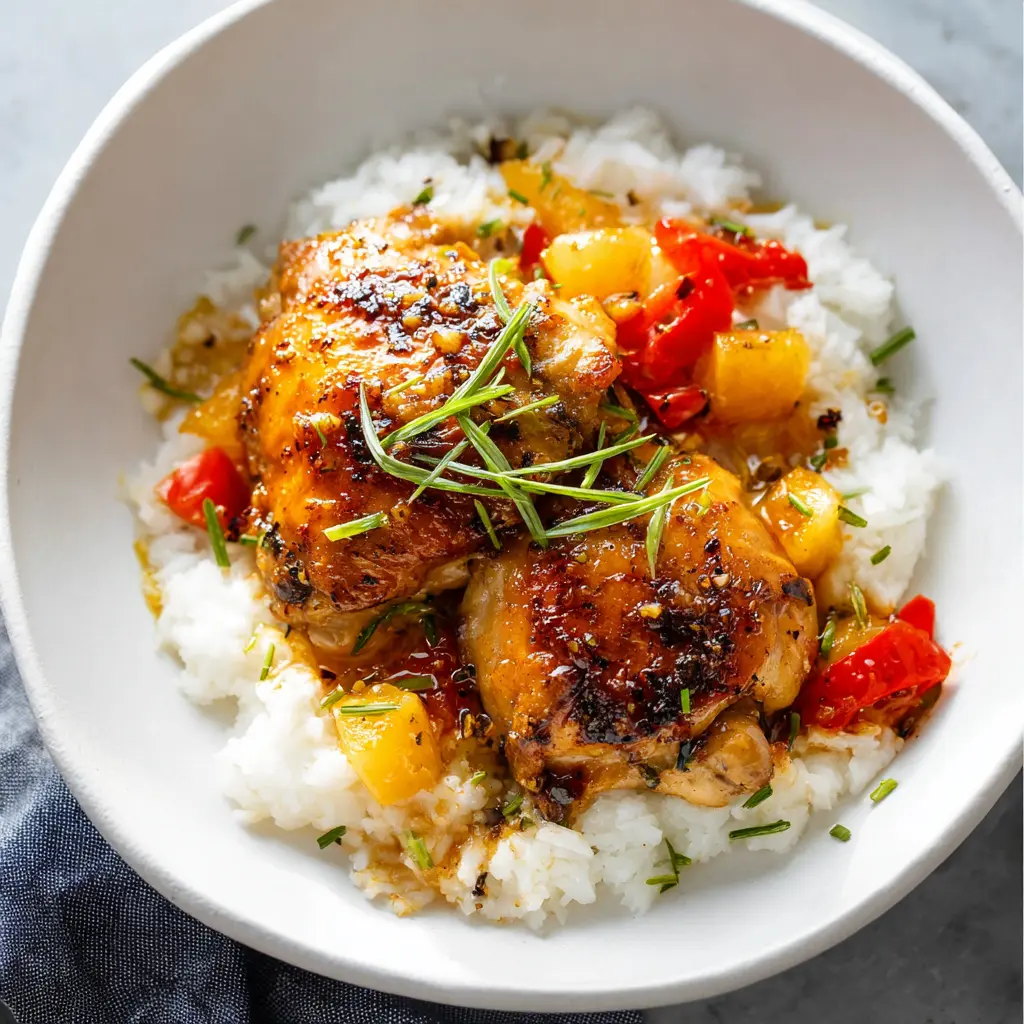 Hawaiian Chicken Crockpot recipe, served and ready to eat, easy homemade dinner