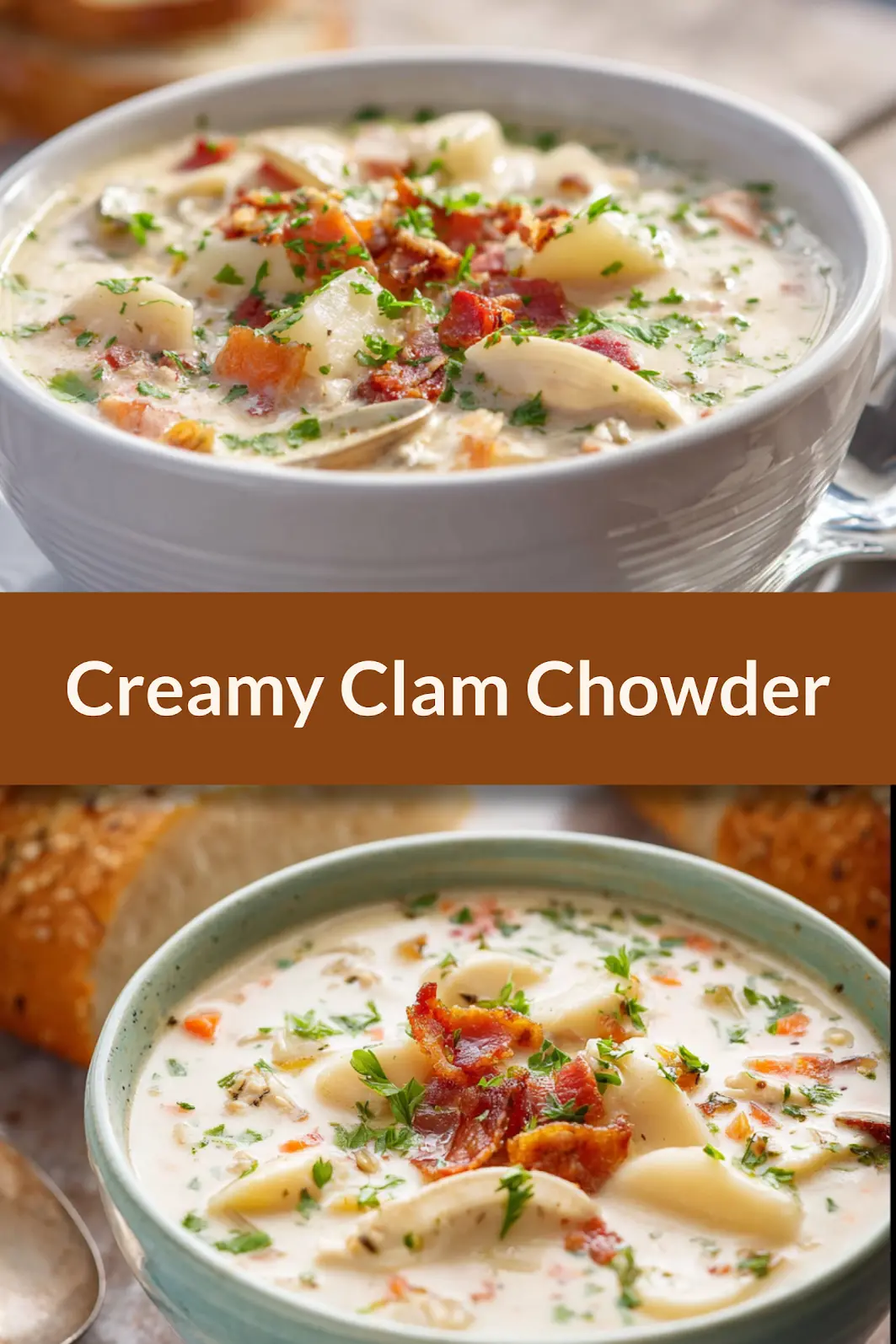 Clam Chowder Homemade Creamy Recipe That Warms Your Heart 4 Homemade Creamy Clam Chowder recipe, served and ready to eat, easy homemade dinner