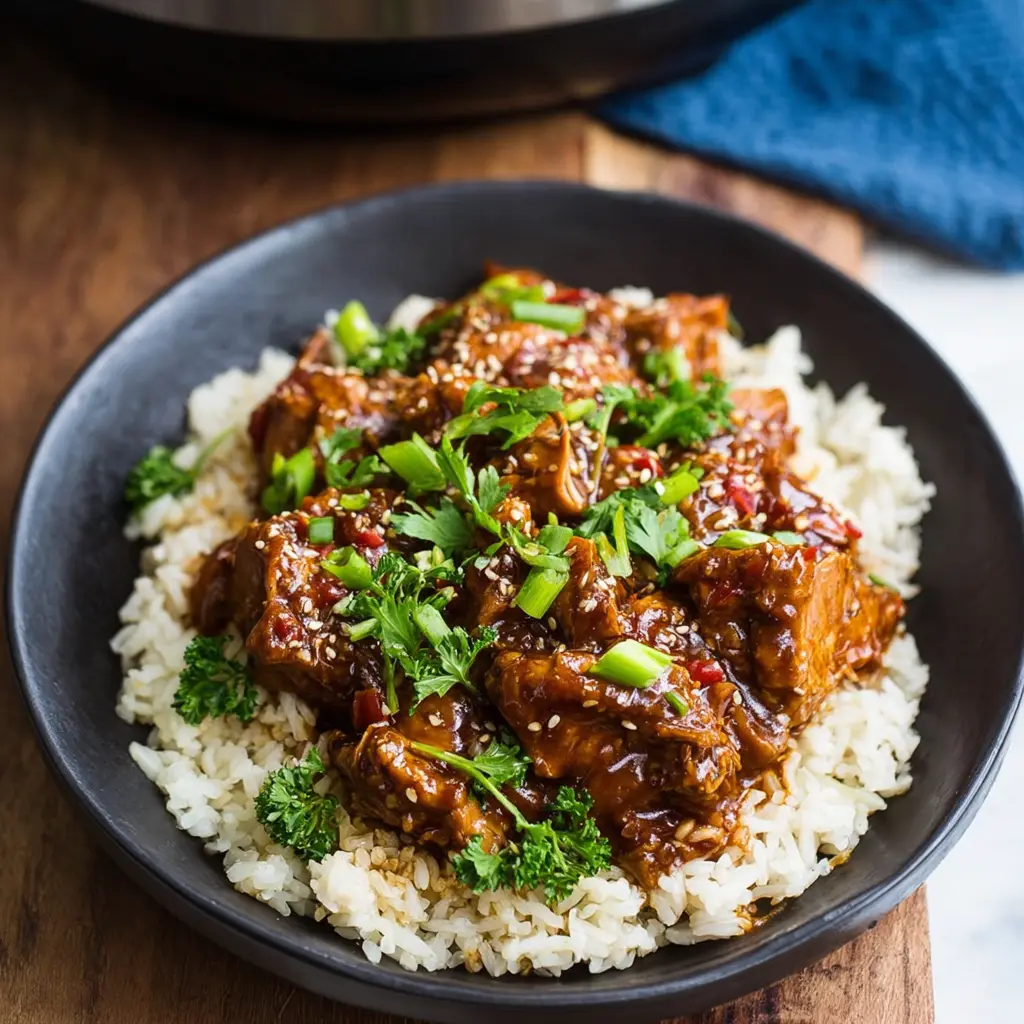 Honey Garlic Chicken Slow Cooker recipe, served and ready to eat, easy homemade dinner