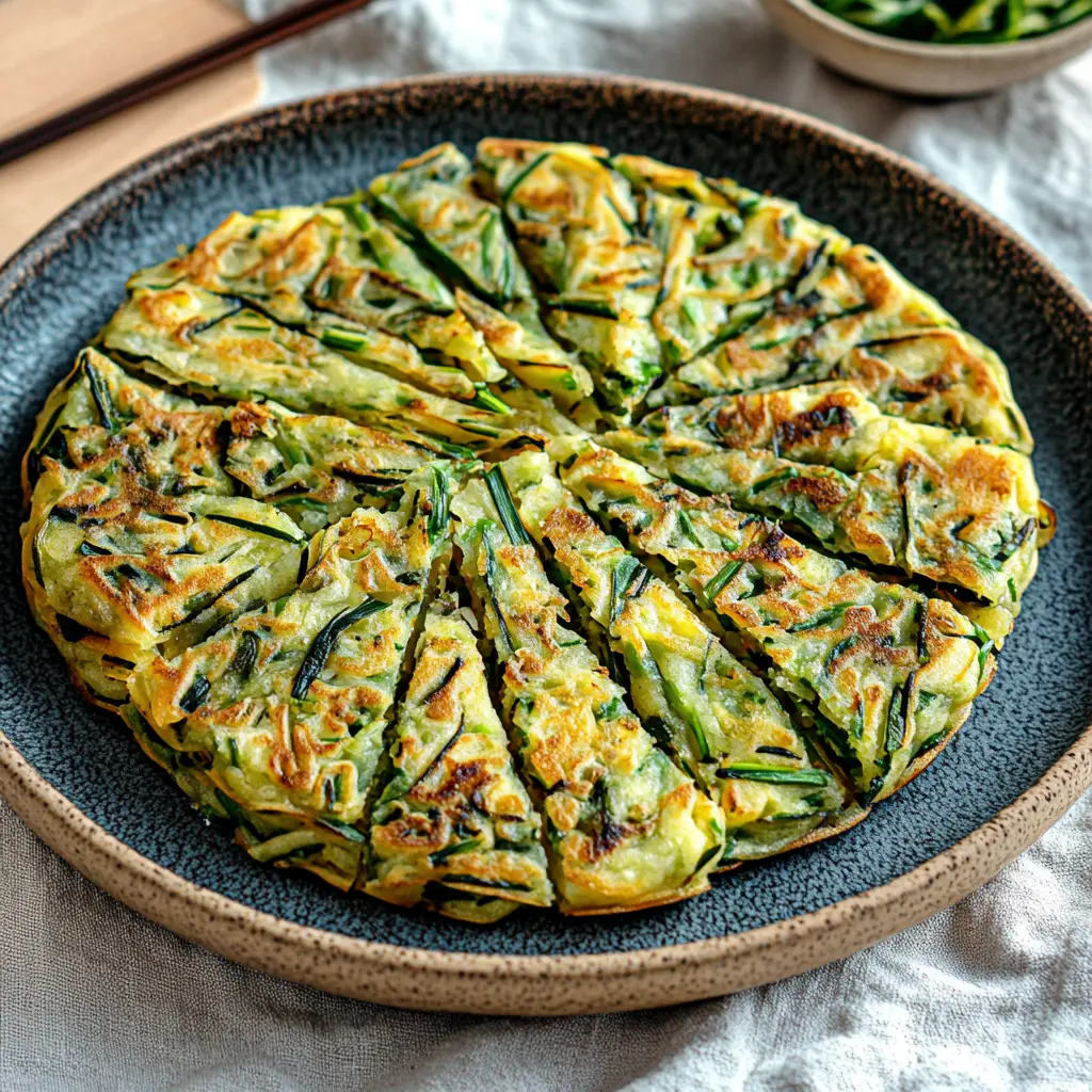Korean Chive Pancakes Buchujeon recipe, served and ready to eat, easy homemade dinner