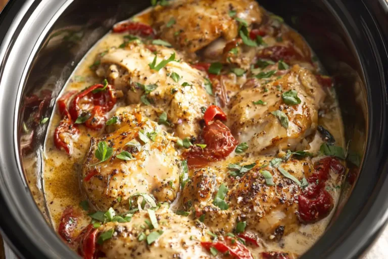 MARRY ME CHICKEN CROCKPOT recipe, served and ready to eat, easy homemade dinner