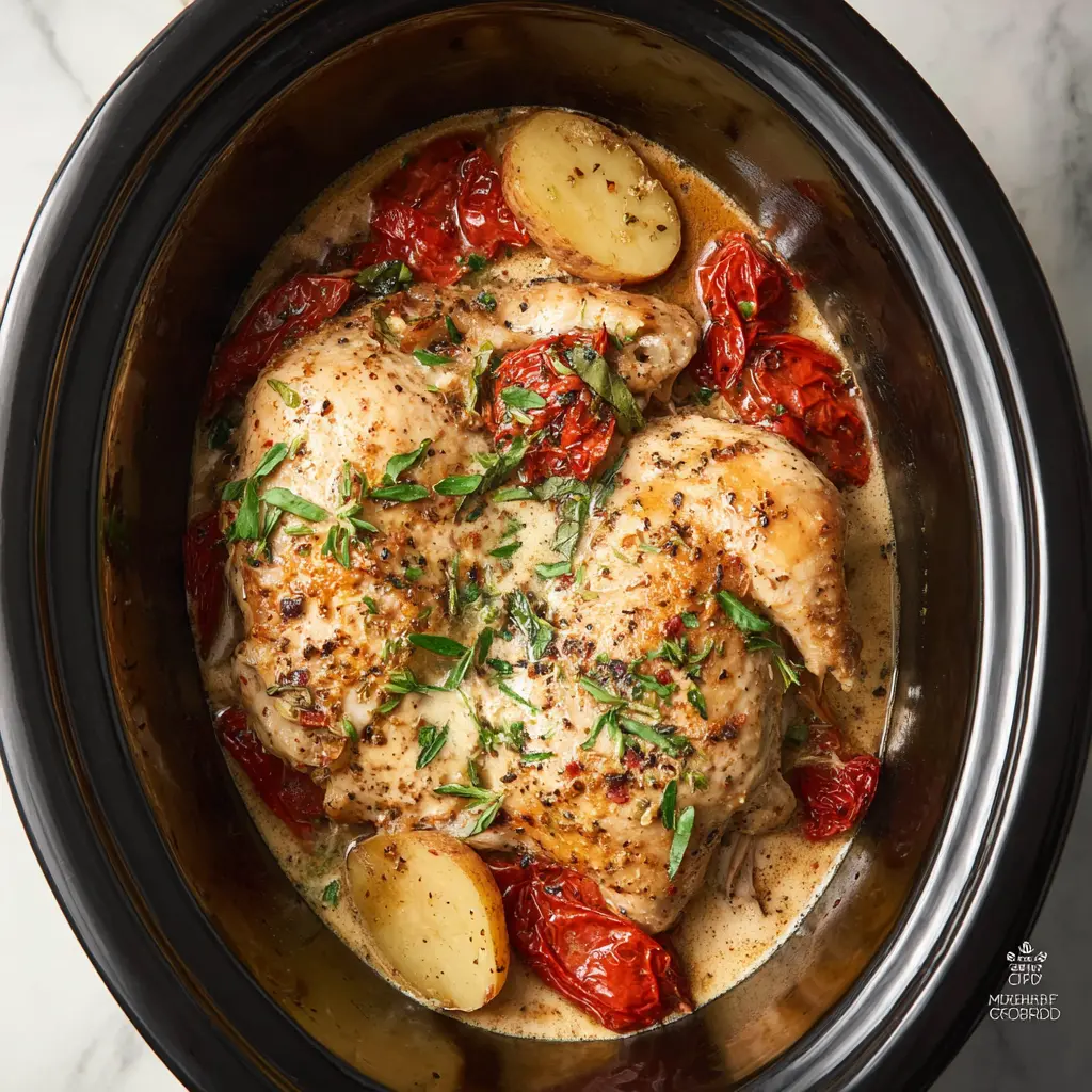 Marry Me Chicken Crockpot served and ready to eat, an easy homemade dinner