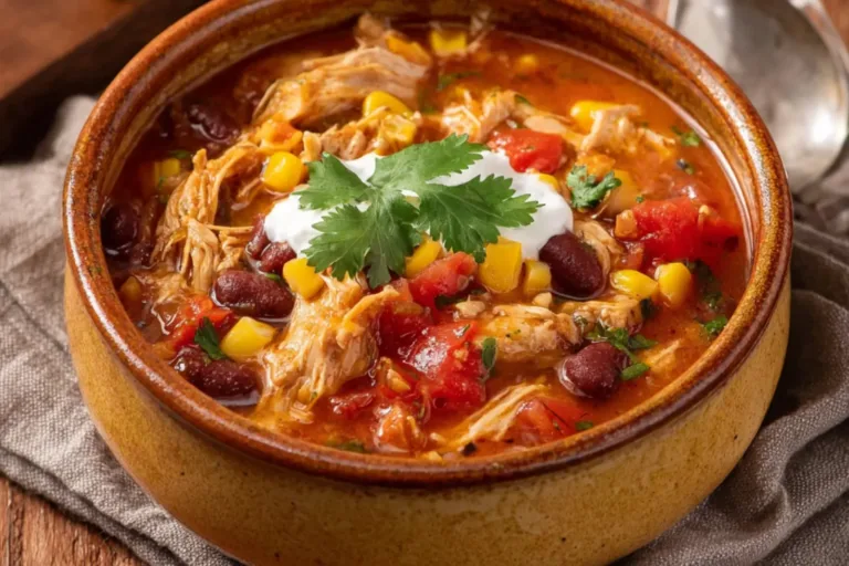 Mexican Chicken Stew Slow Cooker recipe, served and ready to eat, easy homemade dinner