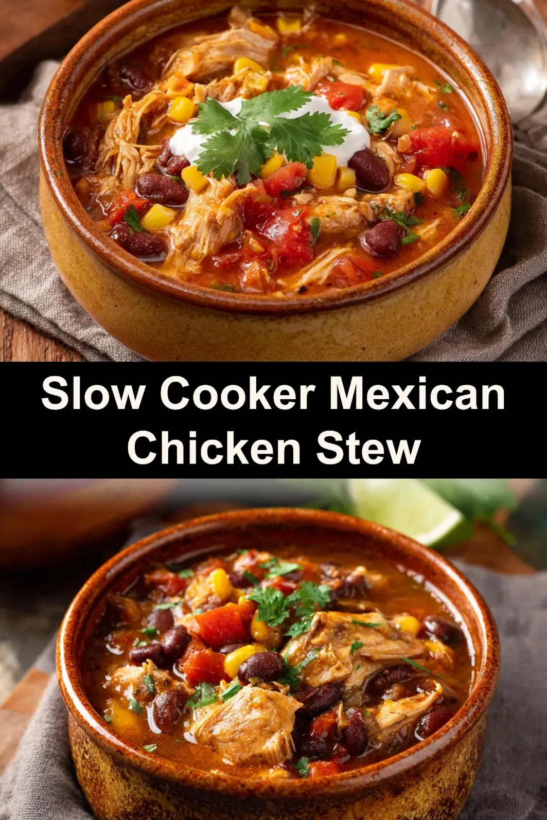 Mexican Chicken Stew Slow Cooker recipe, served and ready to eat, easy homemade dinner