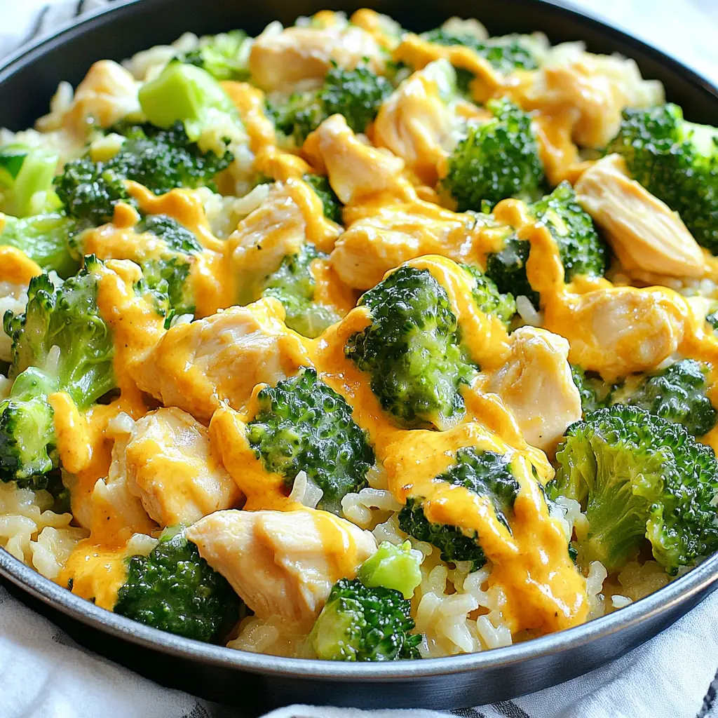 ONE PAN CHICKEN RICE BROCCOLI recipe, served and ready to eat, easy homemade dinner