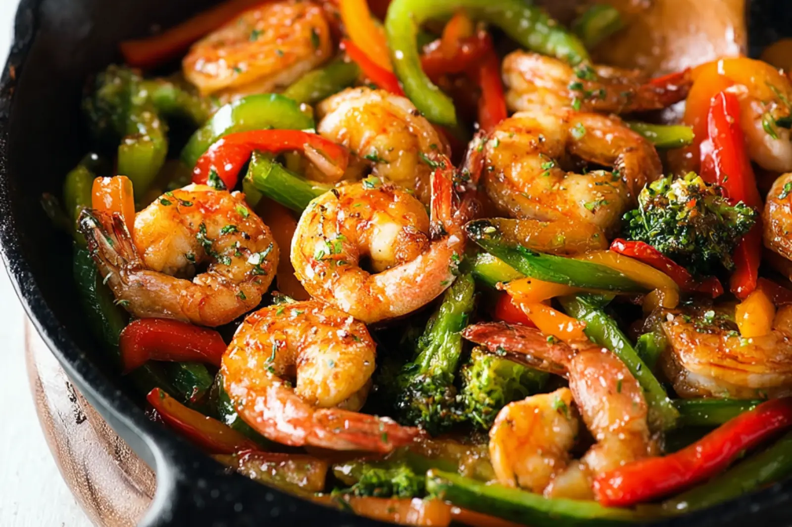 Shrimp Stir Fry recipe, served and ready to eat, easy homemade dinner