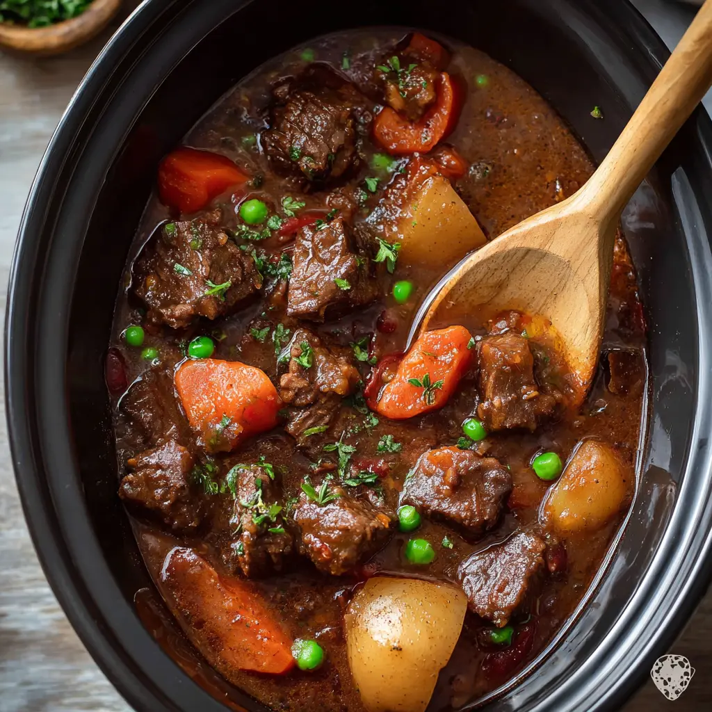 Slow Cooker Beef Stew Old Fashioned recipe, served and ready to eat, easy homemade dinner