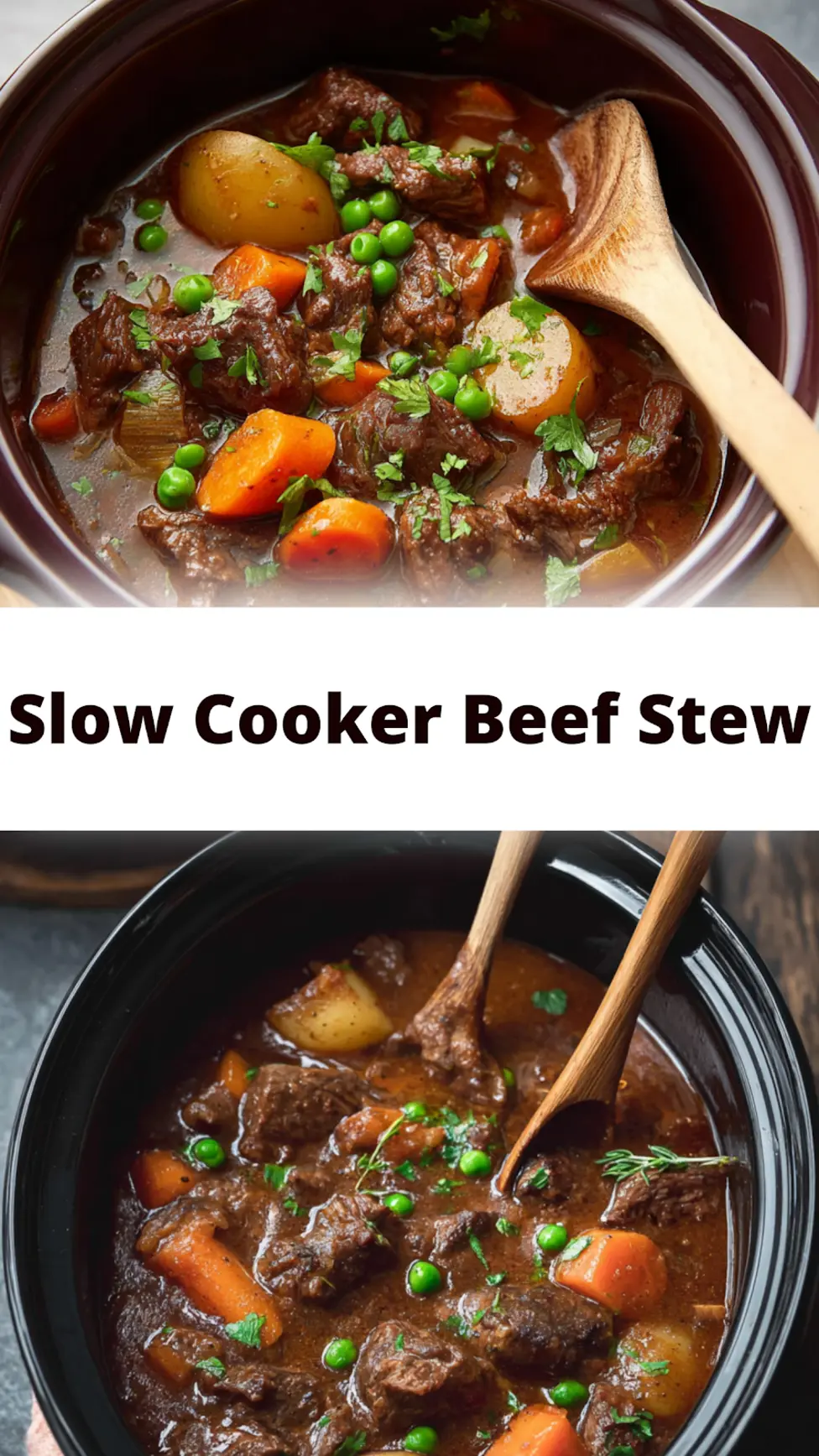 Slow Cooker Beef Stew Vegetables recipe, served and ready to eat, easy homemade dinner