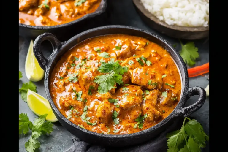 Slow Cooker Butter Chicken recipe, served and ready to eat, easy homemade dinner