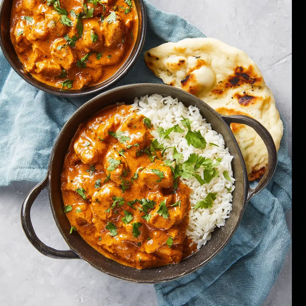 Slow Cooker Butter Chicken served over rice, easy homemade dinner ready to eat
