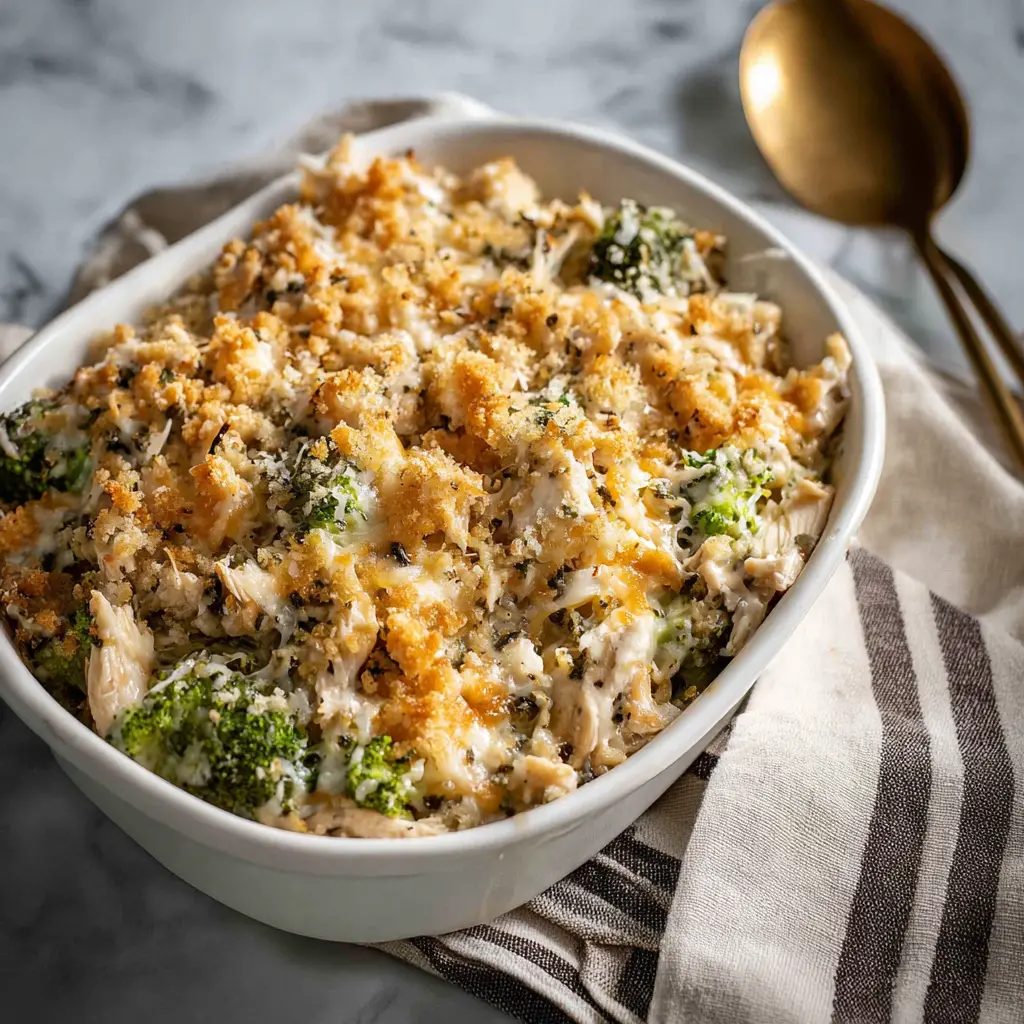 Slow Cooker Chicken Broccoli Casserole served and ready to eat, easy homemade dinner
