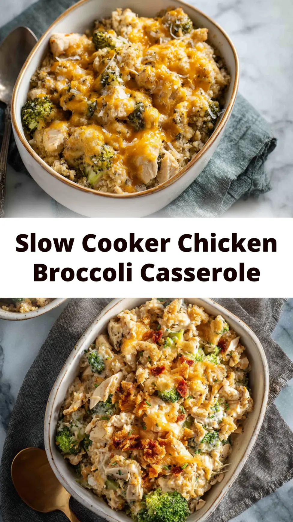Slow Cooker Chicken Broccoli Casserole served and ready to eat, easy homemade dinner