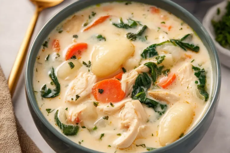 Slow Cooker Chicken Gnocchi Soup recipe, served and ready to eat, easy homemade dinner