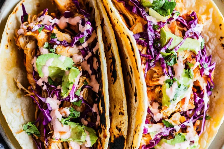 SLOW COOKER CHICKEN TACOS recipe, served and ready to eat, easy homemade dinner
