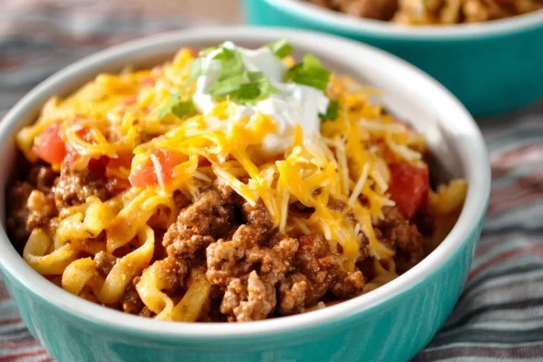 Slow Cooker Ground Beef Taco Casserole recipe, served and ready to eat, easy homemade dish