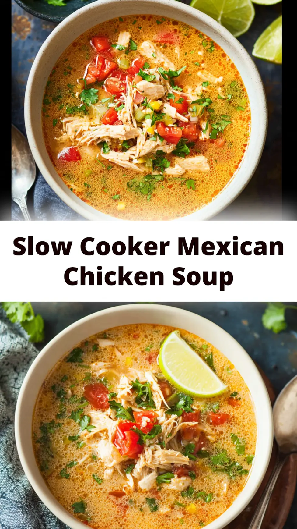 Slow Cooker Mexican Chicken Soup recipe, served and ready to eat, easy homemade dinner