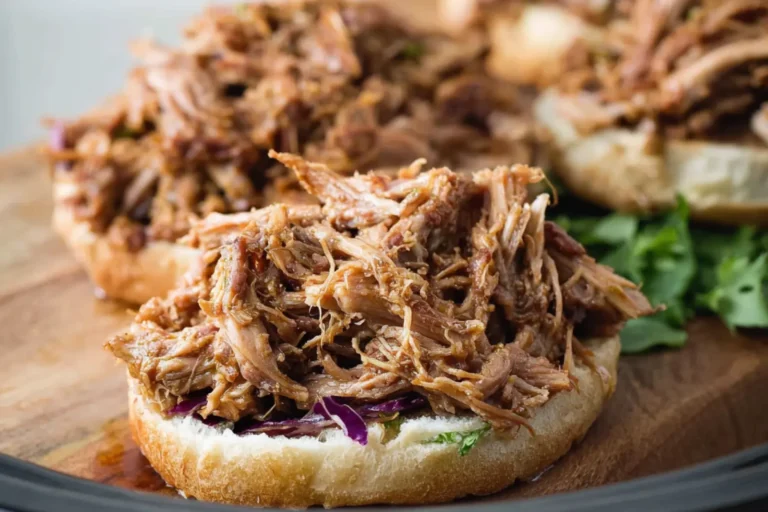 Slow Cooker Pulled Pork Summer recipe, served and ready to eat, easy homemade dish